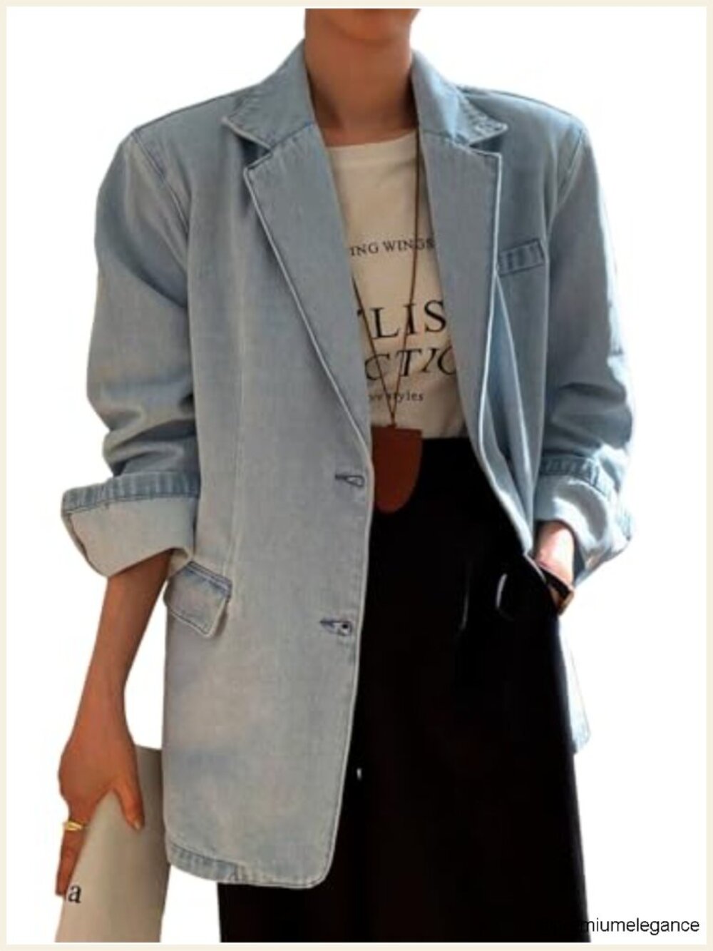 Women's Denim Blazer Oversized Distressed Long Sleeve Open Front